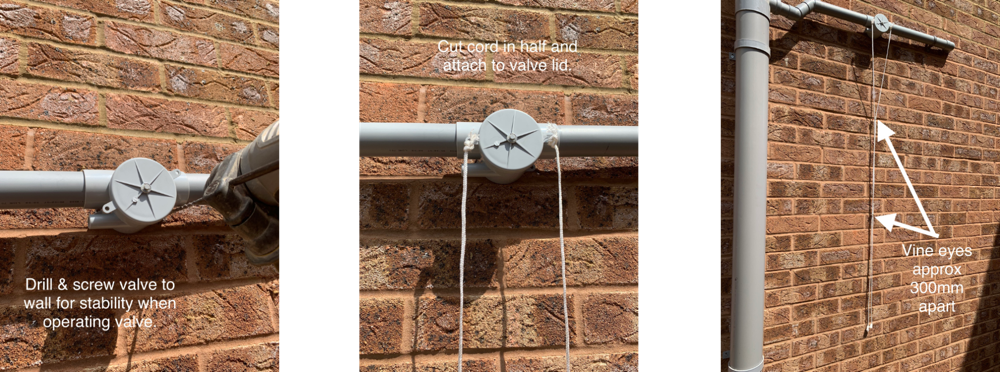 Watertwo pull-cord and outlet-hose installation